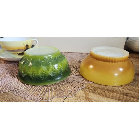 2- Fire King 5" Ombre Bowls, Vintage Kimberly Avocado Green, Yellow Orange - Picture 1 of 9